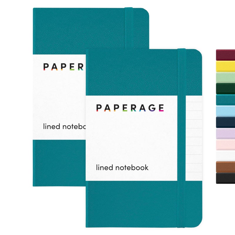 PAPERAGE Lined Pocket Journal Notebook, 2 Pack, (Turquoise), 160 Pages, Small Notebook, 3.6 inches x 5.6 inches - 100 GSM Thick Paper, Hardcover - Image 1